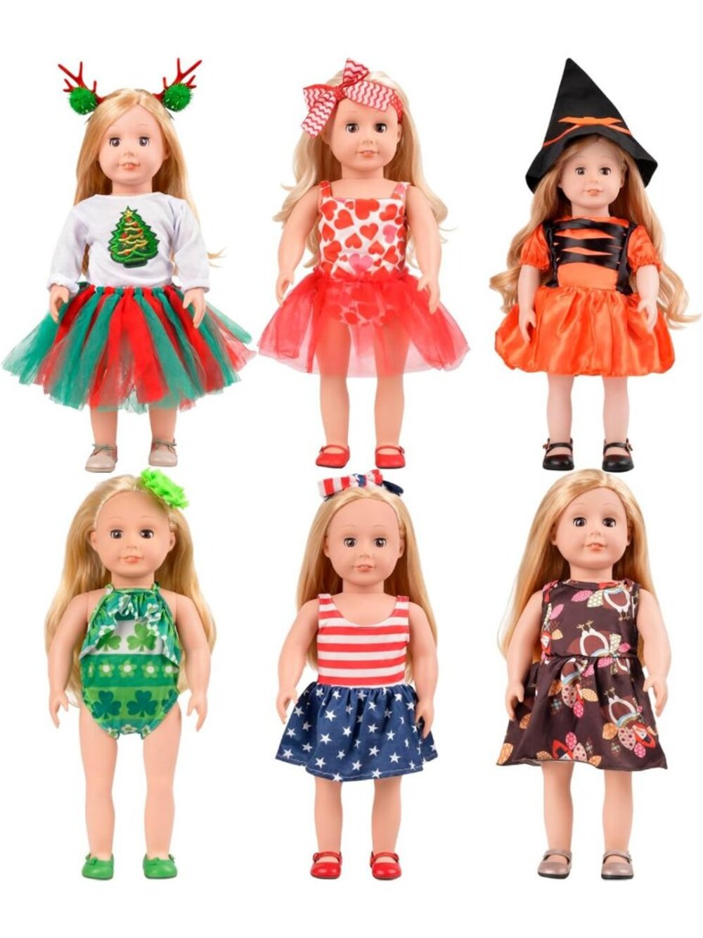 18-Inch Doll Clothes & Accessories Set - 14 Festive Outfits for Girls' Gifts